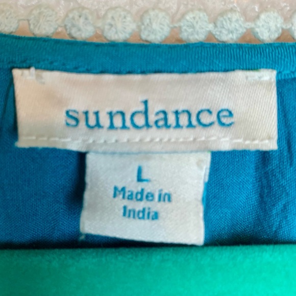 Sundance Naomi Isles Embroidered Boho Peasant Top Turquoise Blue Size Large - Picture 14 of 15